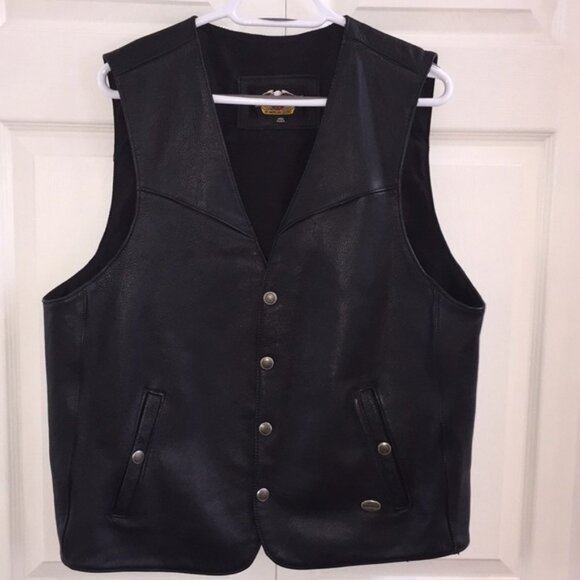 Harley-Davidson Motorcycles Men’s Black Leather Vest Made in USA Size Large - Picture 1 of 11